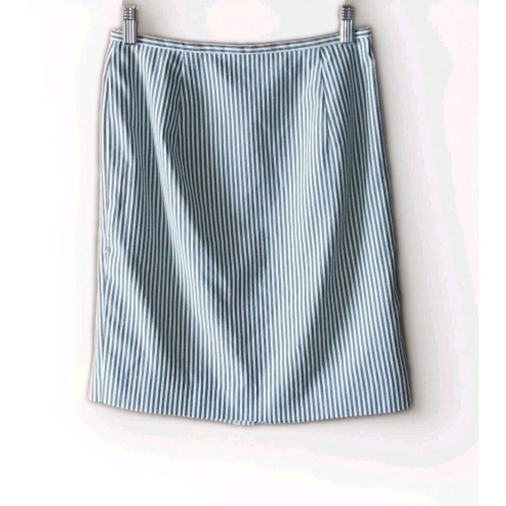 Ann Taylor LOFT Womens Petite 4P Blue White Striped Career Skirt Lined Mom GUC